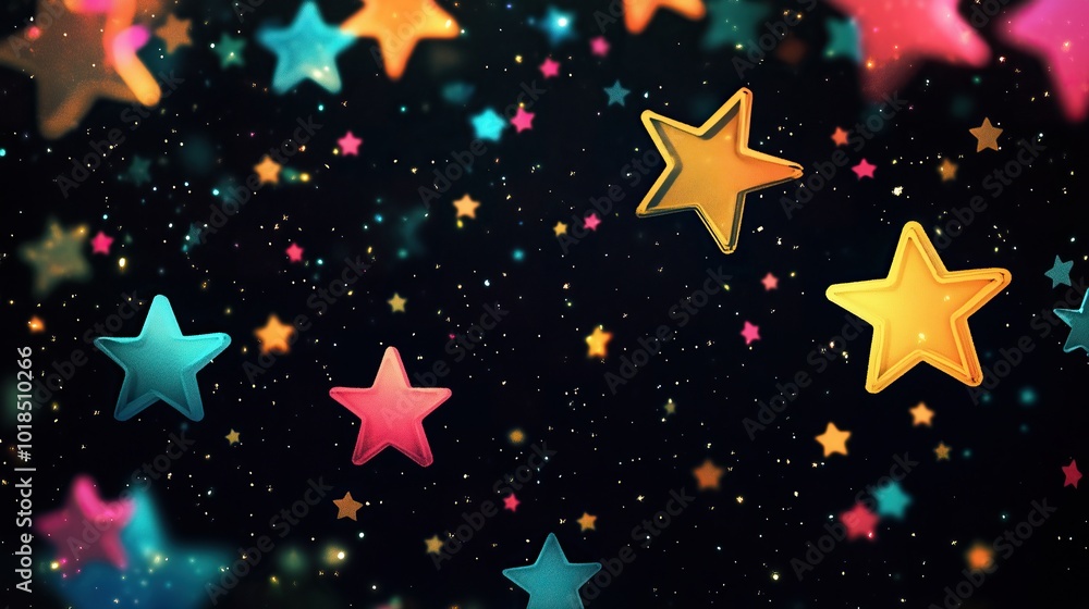 colorful falling stars with bokeh lights on black background colorful falling stars with bokeh lights on black background