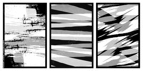 Set of 3 Abstract illustration in vintage style. For use in graphics, for wall decor.