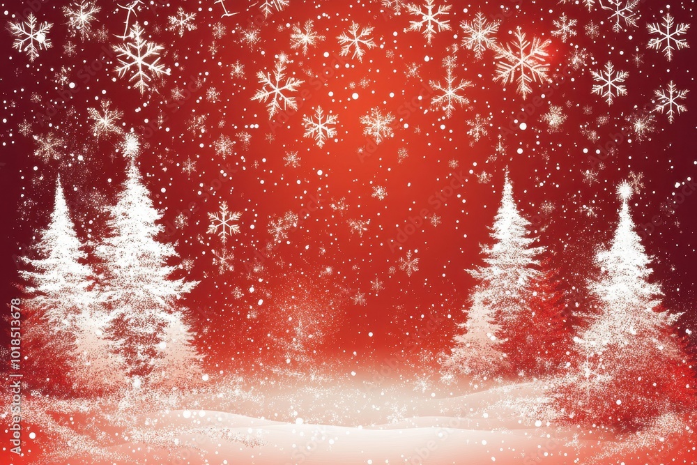 Red Christmas background with white snowflakes and trees. Vector illustration, Red Christmas background with white snowflakes and trees. Vector illustration,
