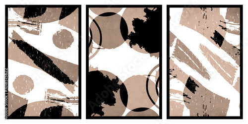 Set of 3 Abstract illustration in vintage style. For use in graphics, for wall decor. 