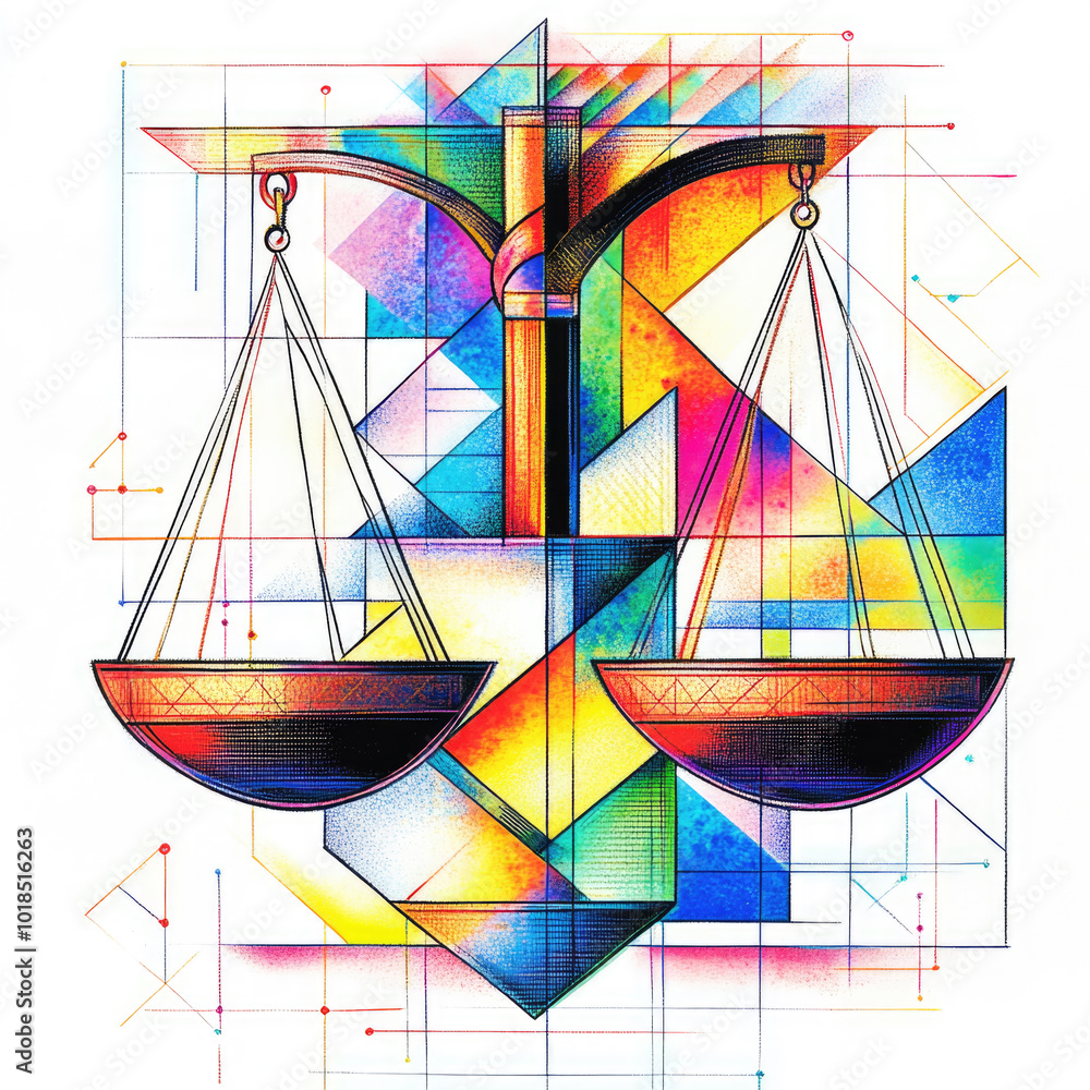 Abstrakte Wasserfarben-Illustration vom Sternzeichen Waage aus geometrischen Formen - Farbenfroher Kunstdruck Abstrakte Wasserfarben-Illustration vom Sternzeichen Waage aus geometrischen Formen - Farbenfroher Kunstdruck