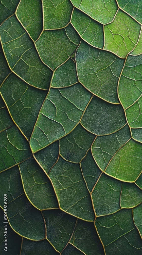 Fototapeta premium Close-up of vibrant green leaves showcasing intricate textures and patterns, perfect for nature and design themes.