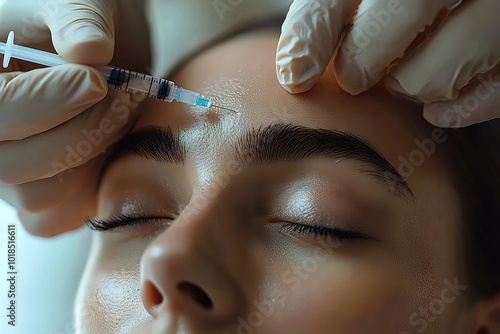 Professional Cosmetic Injection Procedure Targeting Forehead Wrinkles photo