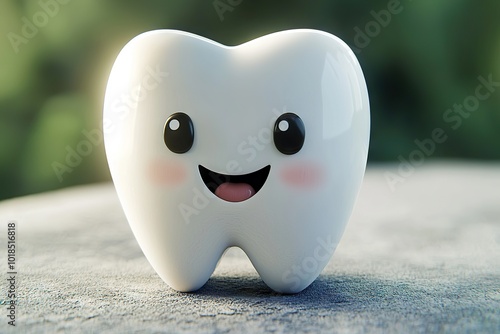 Adorable Cartoon Tooth Character Promoting Dental Health with a Cheerful Smile photo