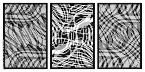 Set of 3 Abstract illustration in vintage style. For use in graphics, for wall decor. 