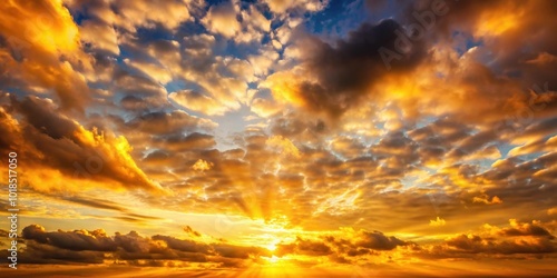 Cloudy sky with a golden late summer sunrise, clouds, sky, sunrise, golden, late summer, nature, weather, overcast, atmospheric