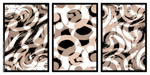 Set of 3 Abstract illustration in vintage style. For use in graphics, for wall decor. 