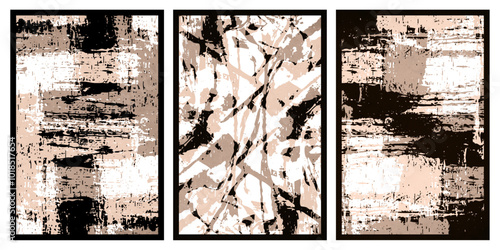 Set of 3 Abstract illustration in vintage style. For use in graphics, for wall decor. 