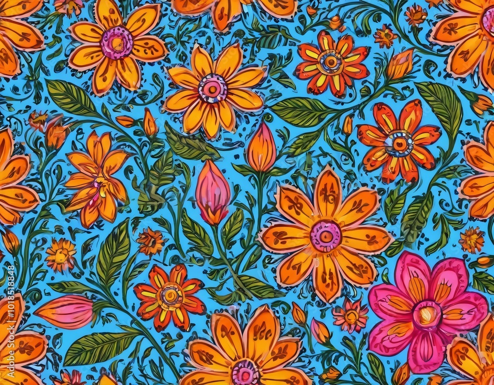 custom made wallpaper toronto digitalColorful floral pattern with assorted flowers on a pale background suitable for fabric or wallpaper