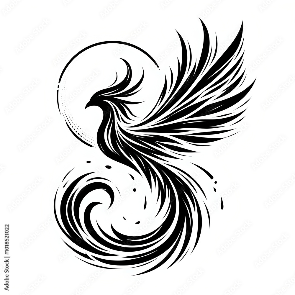 black and white sketch of a phoenix, bird tattoo black and white sketch of a phoenix, bird tattoo
