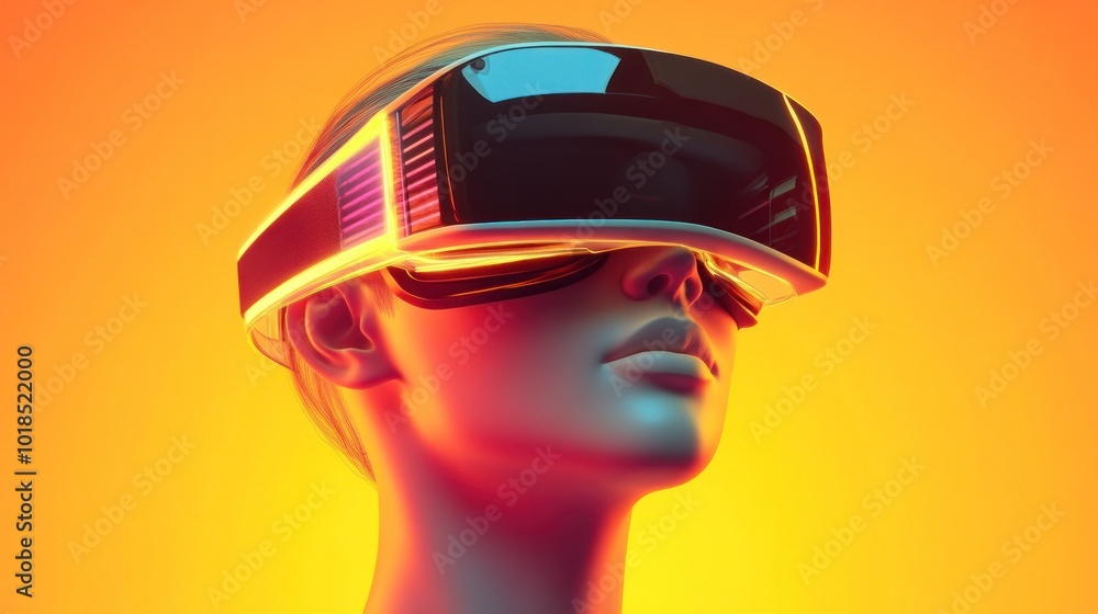 Futuristic VR headset against vibrant orange backdrop. Futuristic VR headset against vibrant orange backdrop.