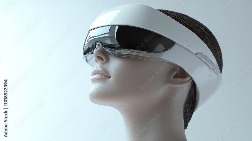 Futuristic virtual reality headset on mannequin model Futuristic virtual reality headset on mannequin model