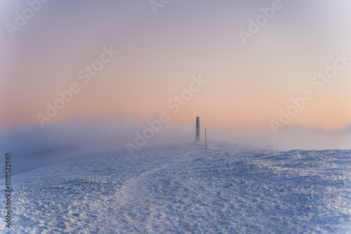 Fototapeta Naklejka Na Ścianę i Meble -  Minimalist Winter Landscape in Bieszczady, Wielka Rawka