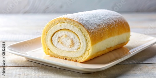 Delicious vanilla Swiss roll cake on a white plate, vanilla, Swiss roll, cake, dessert, sweet, pastry, bakery, delicious, creamy