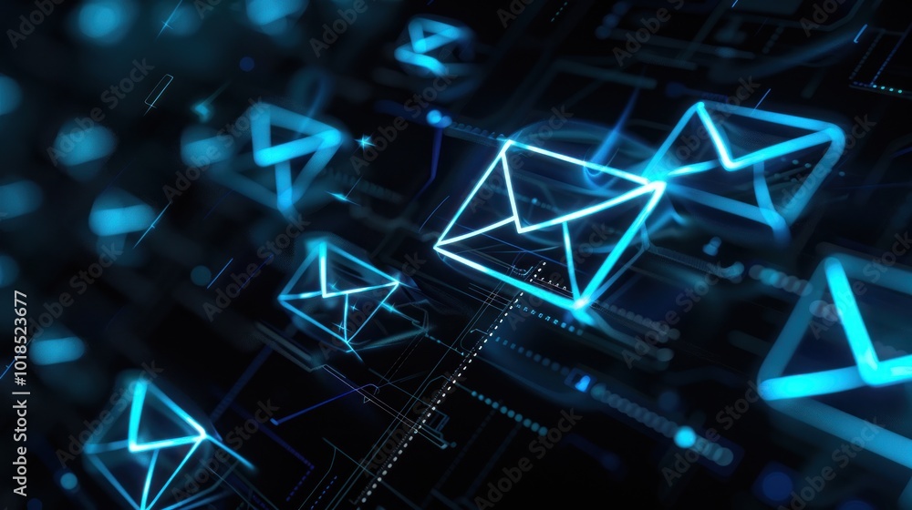 Digital Mailbox: A Digital Network of Blue Email Symbols Digital Mailbox: A Digital Network of Blue Email Symbols