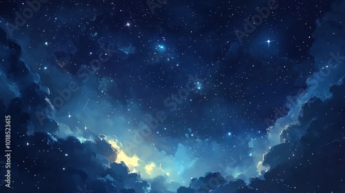 A peaceful night sky with stars shining brightly, creating a vast and breathtaking celestial scene that captures the essence of wonder and calm.