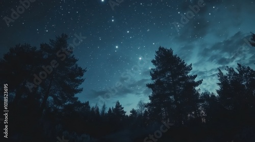 A peaceful night sky with stars shining brightly, creating a vast and breathtaking celestial scene that captures the essence of wonder and calm.