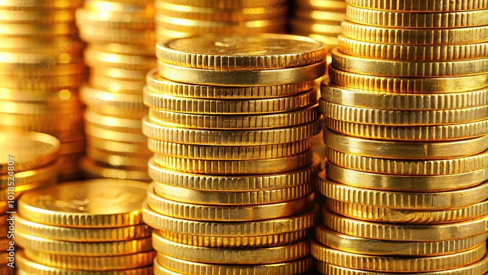 Close-Up Macro Image Featuring A Pile Of Golden Coins Stacked On Top Of Each Other Close-Up Macro Image Featuring A Pile Of Golden Coins Stacked On Top Of Each Other