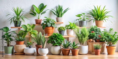 Beautiful stock photo of a variety of home decorative indoor plants in multiple styles