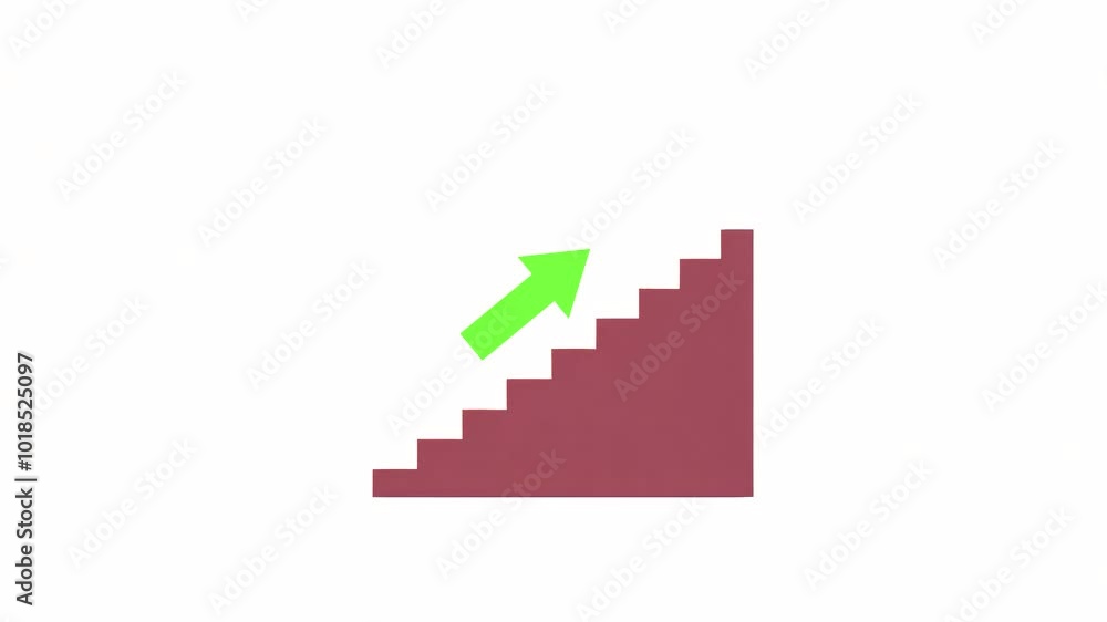 animation of green arrow moving up the steps on white background. concept of success, career growth, development animation of green arrow moving up the steps on white background. concept of success, career growth, development