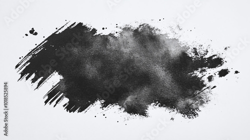 black watercolor effect on a wet white canvas background, overlay mask alpha ink drop layer centered on a white paper