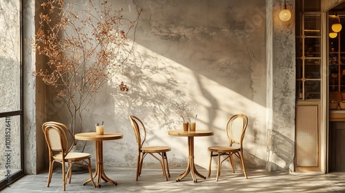 Minimalist Outdoor Cafe Setting with Bamboo Furnishings