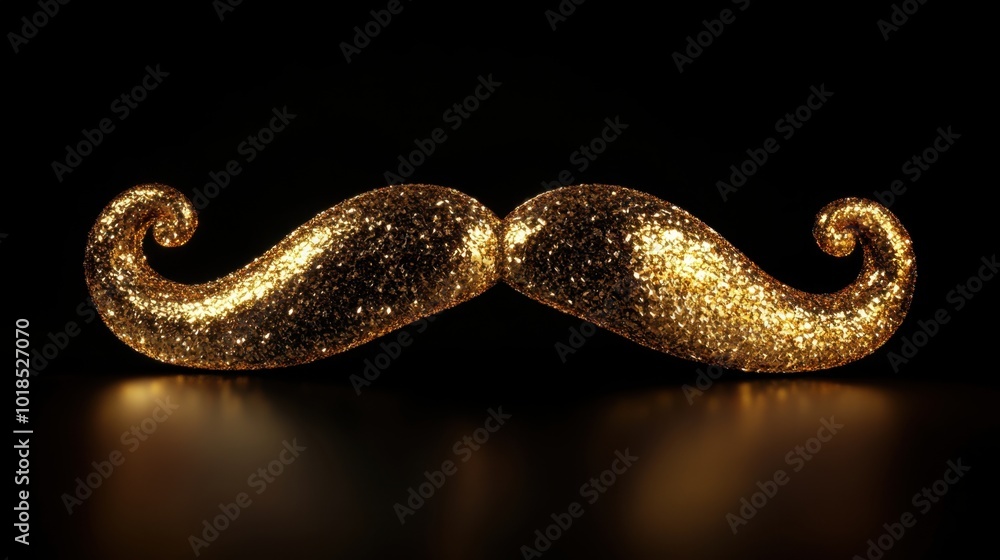 Obraz premium A shimmering gold mustache isolated against a dark, black background, creating a dramatic and eye-catching visual.