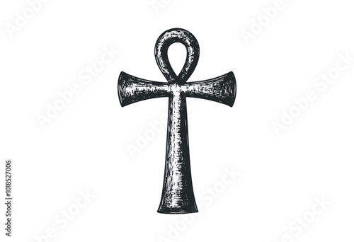 Ancient Egyptian ankh symbol drawn in simple style. Vector retro hand drawn illustration.