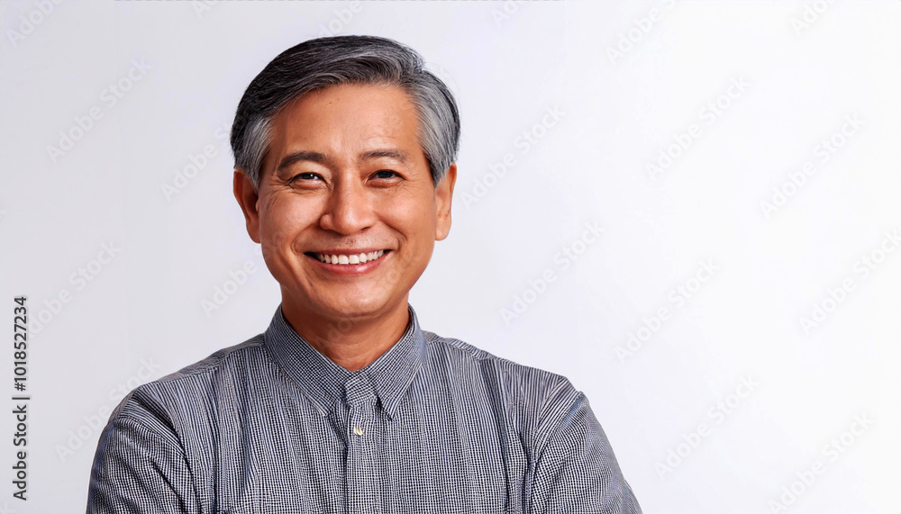 man with silver hair smiling warmly, he is wearing a brown blouse over a white top and standing against a clean, aging gracefully, wisdom, and positive emotions man with silver hair smiling warmly, he is wearing a brown blouse over a white top and standing against a clean, aging gracefully, wisdom, and positive emotions