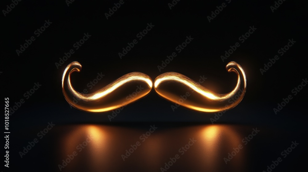 A sleek gold mustache shining brightly against a deep black background, creating a striking and minimalist visual contrast. A sleek gold mustache shining brightly against a deep black background, creating a striking and minimalist visual contrast.