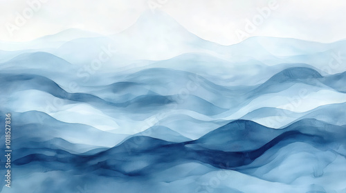 Wallpaper Mural Abstract watercolor landscape with serene blue waves and misty mountains Torontodigital.ca