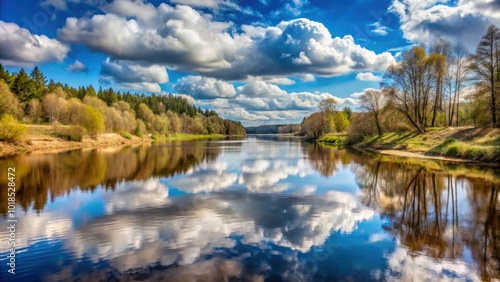 Clouds reflecting in the Gauja river on a sunny spring day in Cesis, clouds, reflection, Gauja, water, sunny, spring, day