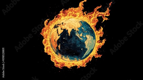 Wallpaper Mural A striking illustration of planet Earth engulfed in flames, symbolizing the severe effects of global warming and climate change. Torontodigital.ca