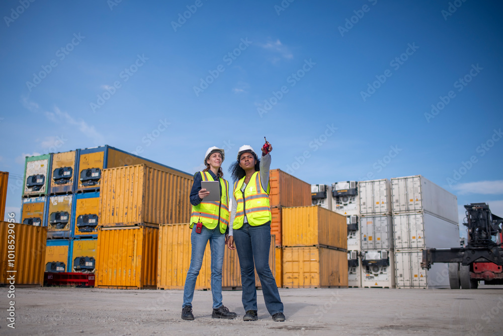 Engineer or dockworker working in the construction container dock yard ...