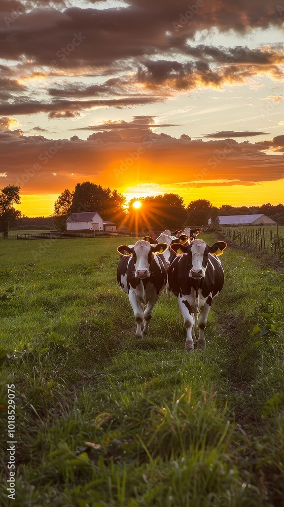 Sunset Homecoming: Dairy Cows Return to Barn Sunset Homecoming: Dairy Cows Return to Barn