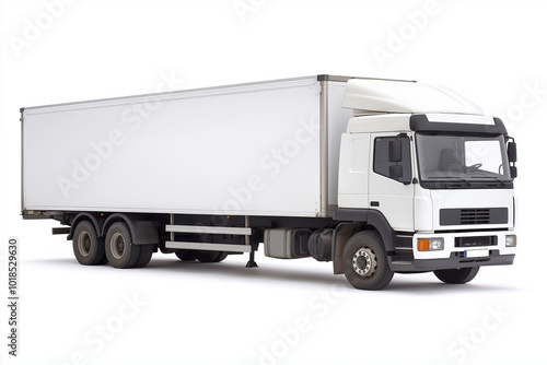 White delivery truck parked on a plain background