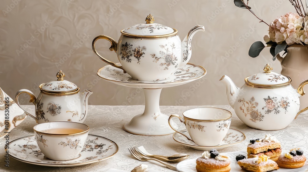 Elegant tea set featuring fine porcelain with floral patterns, perfect for afternoon tea and special gatherings. Elegant tea set featuring fine porcelain with floral patterns, perfect for afternoon tea and special gatherings.