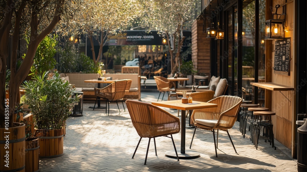 Minimalist Outdoor Cafe with Bamboo Furniture Minimalist Outdoor Cafe with Bamboo Furniture