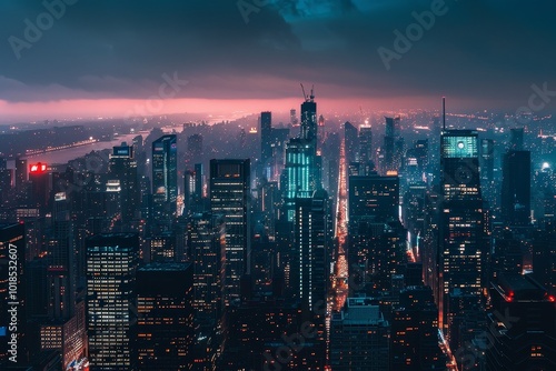 Wallpaper Mural Night Skyline: Cyberpunk City in Dystopia Torontodigital.ca