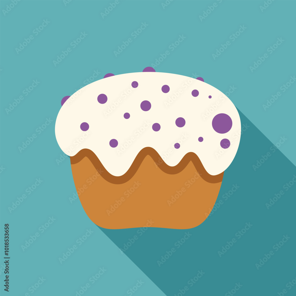 Cupcake with white icing and purple sprinkles casting a long shadow on a blue background Cupcake with white icing and purple sprinkles casting a long shadow on a blue background