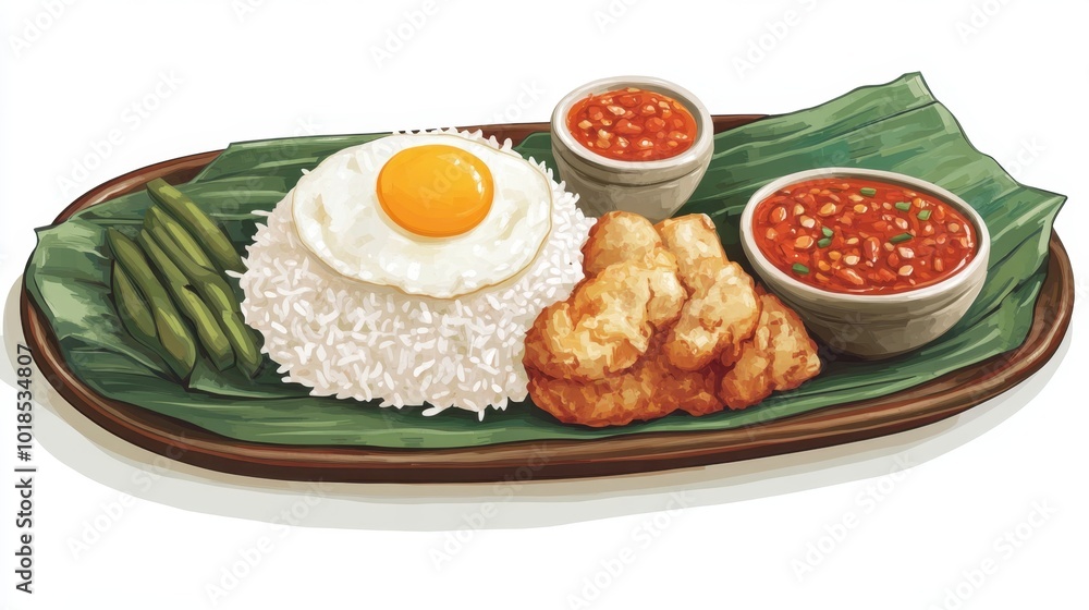 Traditional Malaysian Nasi Lemak with Coconut Rice and Sambal Traditional Malaysian Nasi Lemak with Coconut Rice and Sambal