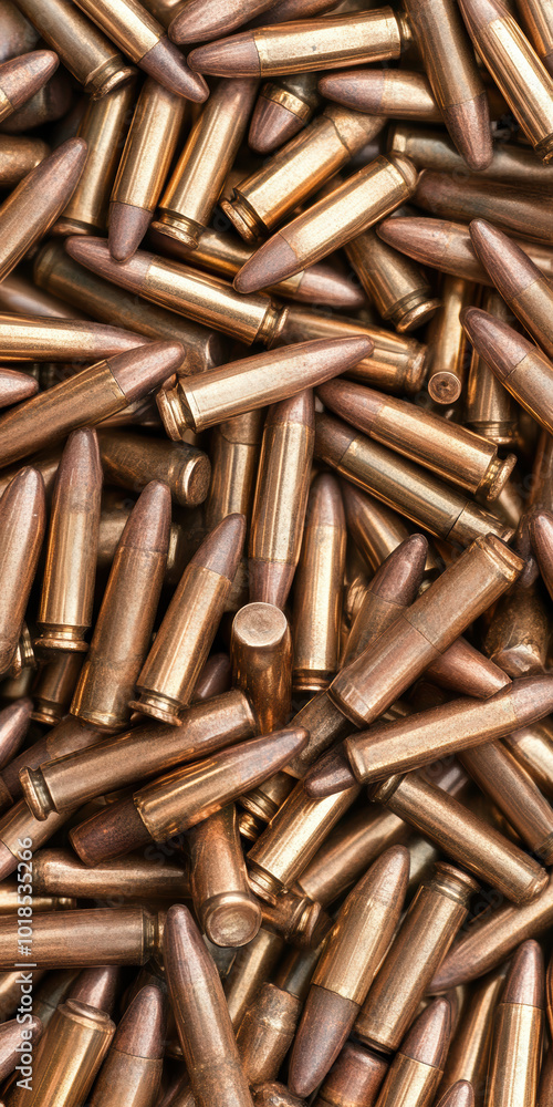 Ammunition background with metallic bullets in a pile for military and shooting themes Ammunition background with metallic bullets in a pile for military and shooting themes