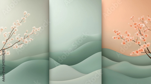 Three different colored paper with a tree on it