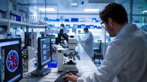 Scientist Analyzing Cell Data in Medical Lab