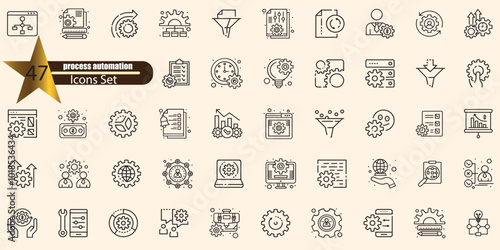 Icons in two colors about robotic process automation