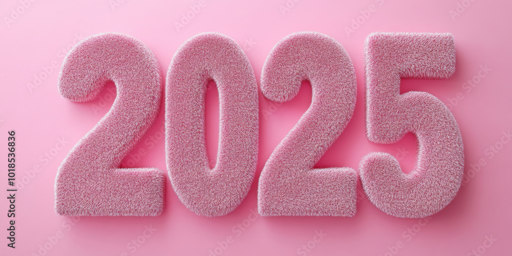 New Year 2025 written on fluffy pink fur background New Year 2025 written on fluffy pink fur background
