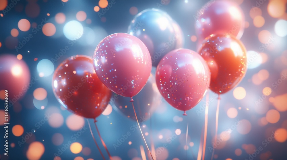 Festive New Year Eve background with an array of colorful balloons, shimmering confetti, and a backdrop of softly focused blossoms. Festive New Year Eve background with an array of colorful balloons, shimmering confetti, and a backdrop of softly focused blossoms.