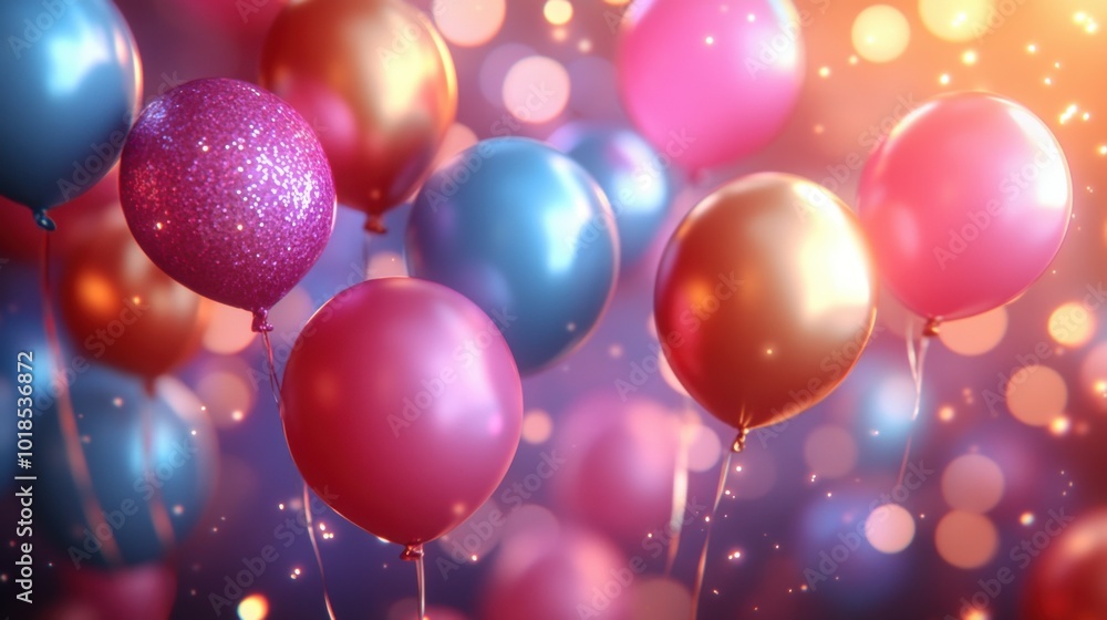 Festive New Year Eve background with an array of colorful balloons, shimmering confetti, and a backdrop of softly focused blossoms. Festive New Year Eve background with an array of colorful balloons, shimmering confetti, and a backdrop of softly focused blossoms.