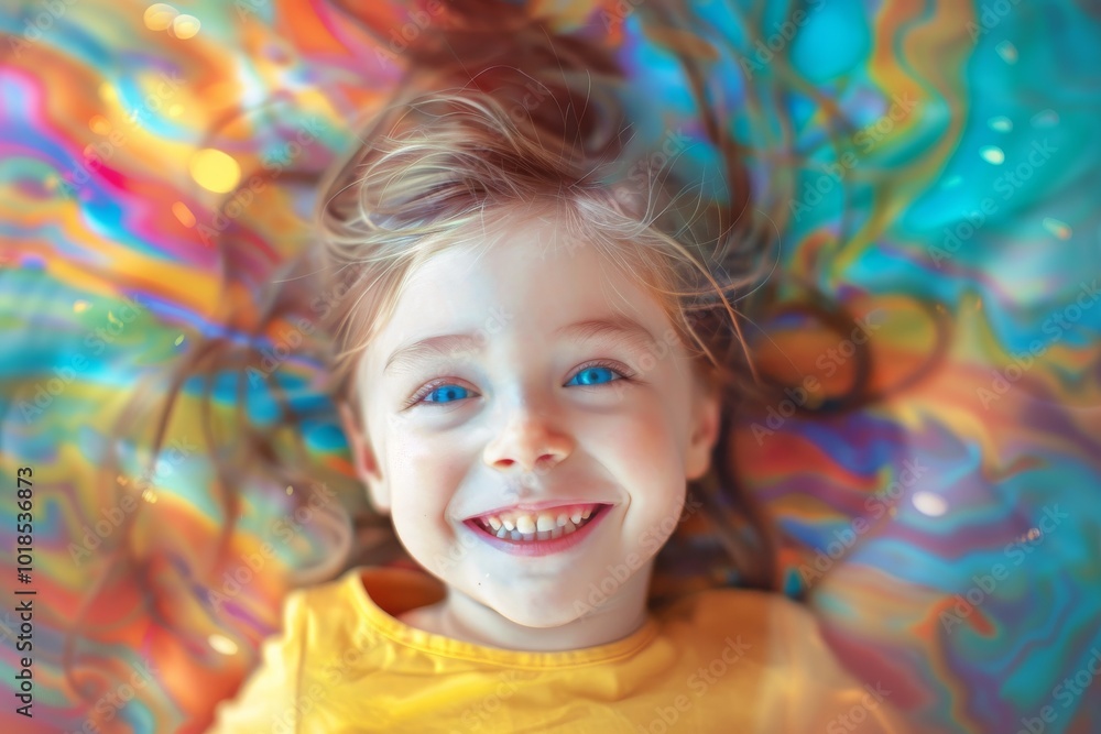 Young kid on a vibrant background, the face illuminated by colorful light reflections. Rainbow-like colors create dreamlike, surreal atmosphere, perfect for creative artistic projects. Young kid on a vibrant background, the face illuminated by colorful light reflections. Rainbow-like colors create dreamlike, surreal atmosphere, perfect for creative artistic projects.