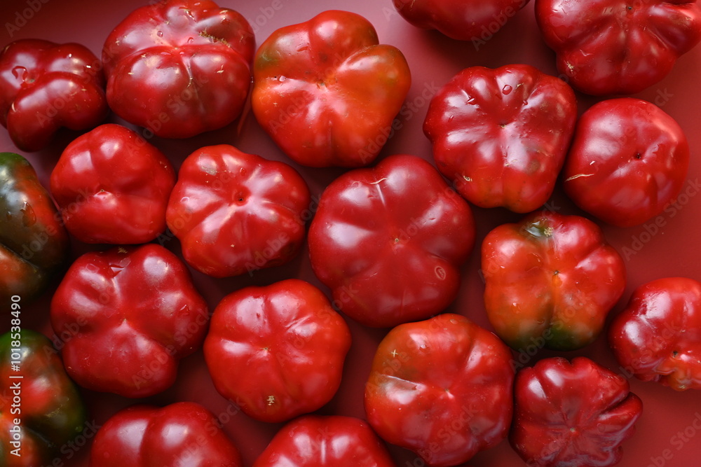 texture of red bell peppers as a background, autumn ripe juicy red bell peppers as a background, juicy organic food texture of red bell peppers as a background, autumn ripe juicy red bell peppers as a background, juicy organic food